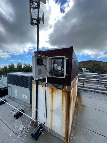 Network infrastructure on a rooftop.