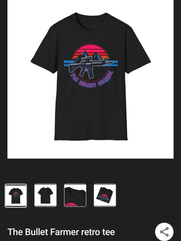 The bullet farmer retro ar tee features 80s styling and will make you the coolest kid on the block 
