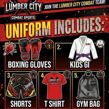 Lumber City Combat sports uniform items.