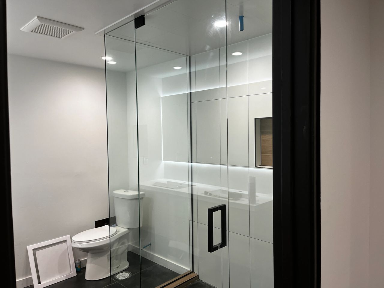 Fully installed custom glass shower for a Precision Glass customer in Whitefish Montana