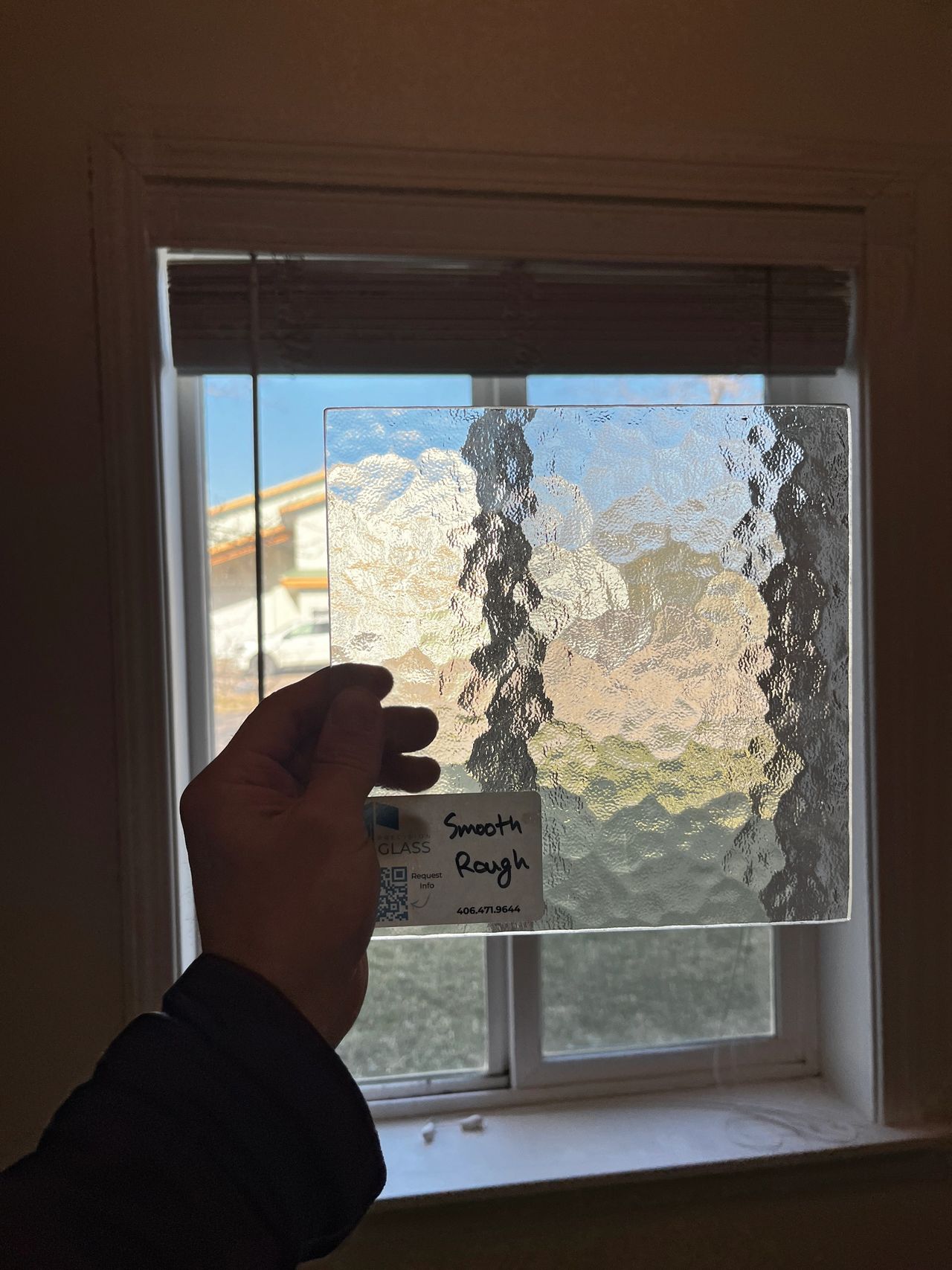 Smooth rough textured clear glass that Precision Glass sells within the Flathead Valley, mainly to Whitefish clients