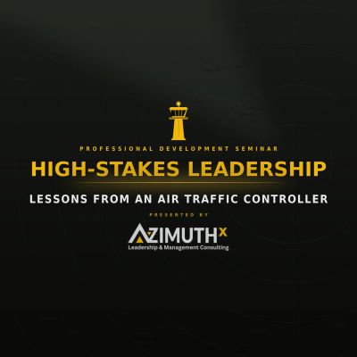 Promotional image for a high-stakes leadership seminar by Azimuthx.