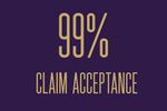 99% claim acceptance rate highlighted in gold text on dark background.