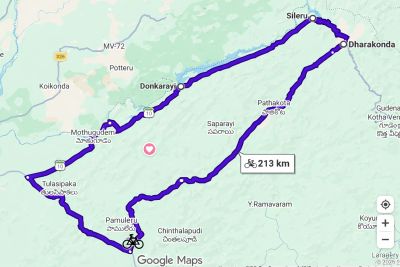 Cycling route covering 213 km through multiple towns.