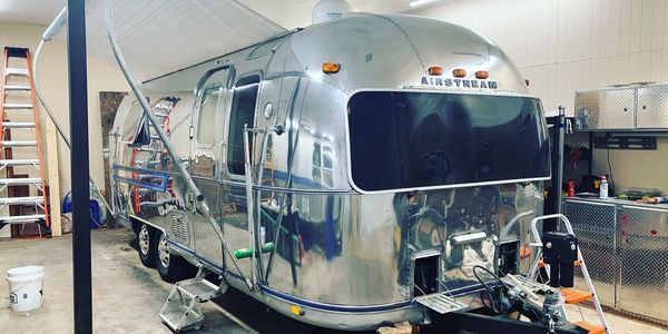 Airstream renovation in progress, inside and out.