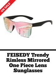 FEISEDY Trendy Rimless Mirrored One Piece Lens Sunglasses