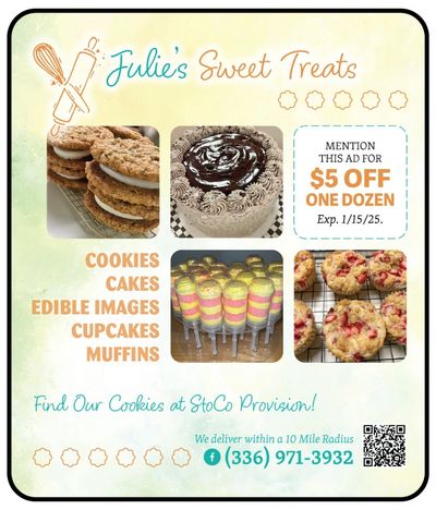Julie's sweet treats cookies cakes exclusive coupons only here Surry county