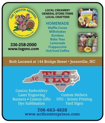 Ice Cream and Coffee in Elkin and Jonesville Twisted Squirrel and TLC Embroidery