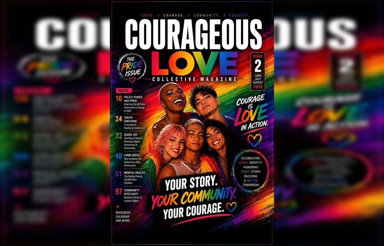 Vibrant Pride issue cover of Courageous Love magazine celebrating community and identity.