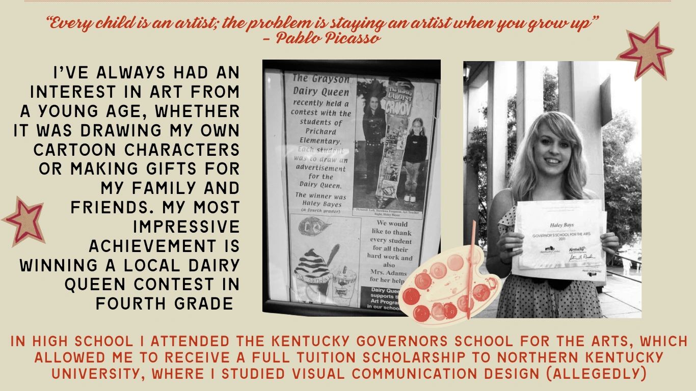 A young artist shares her early achievements and education journey in visual communication design.