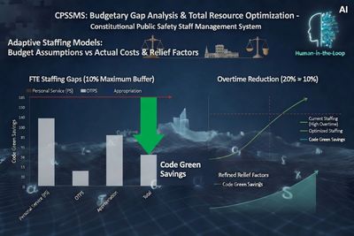 Graph showing budgetary gap analysis and resource optimization with Code Green Savings in staffing models.