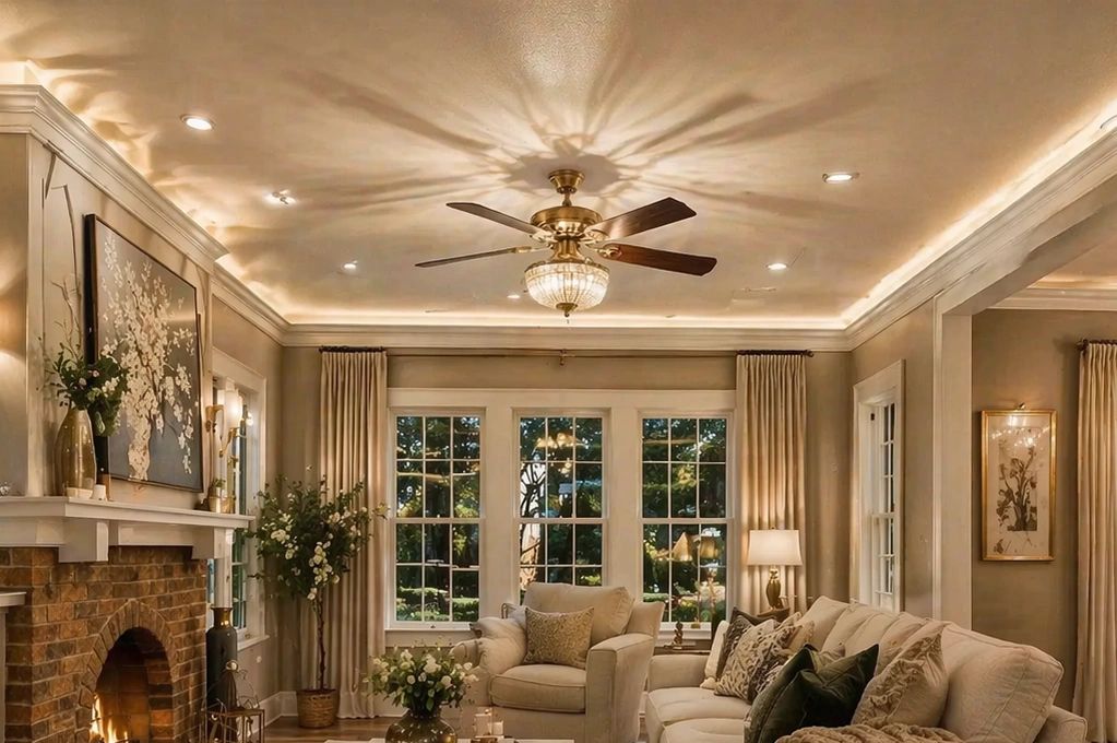 Elegant living room with cozy fireplace and classic decor.