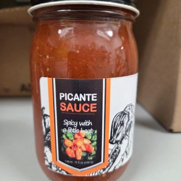 Jar of Picante Sauce labeled spicy with a little heat.