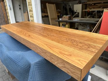 Full floating solid white oak countertop finished product