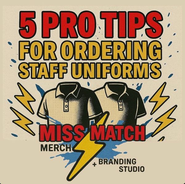 5 pro tips for ordering staff uniforms by Miss Match Merch + Branding Studio.
