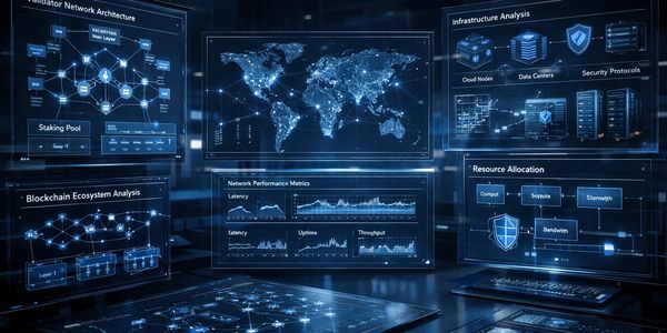 Futuristic digital interface showing global network and blockchain analytics.