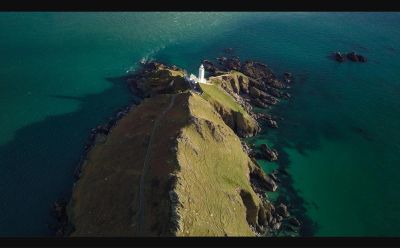 Start Point headland and lighthouse from the air, at the end of the coast path walk from Torcross