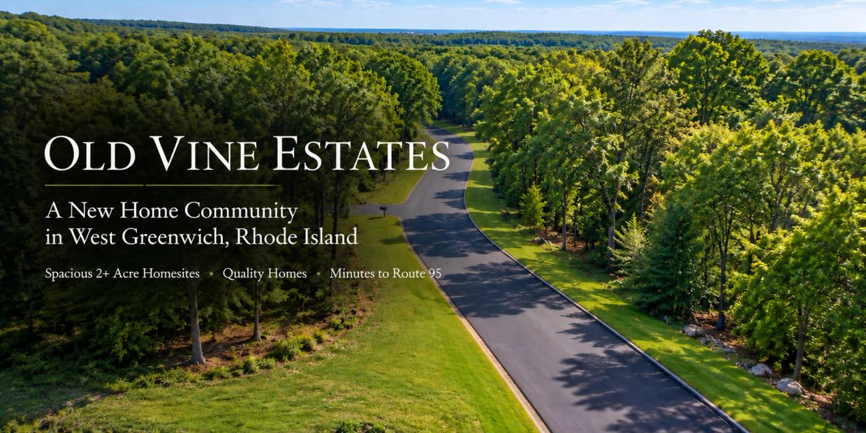 A scenic road in Old Vine Estates, West Greenwich, Rhode Island.