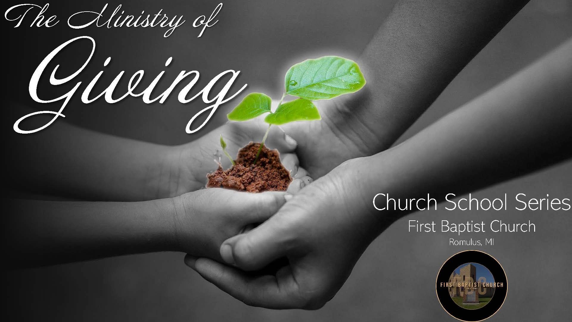 Hands nurturing a small plant, symbolizing growth through giving at First Baptist Church.