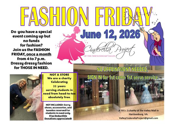 Fashion Friday charity event on June 12, 2026, offering free dressy fashion for those in need.