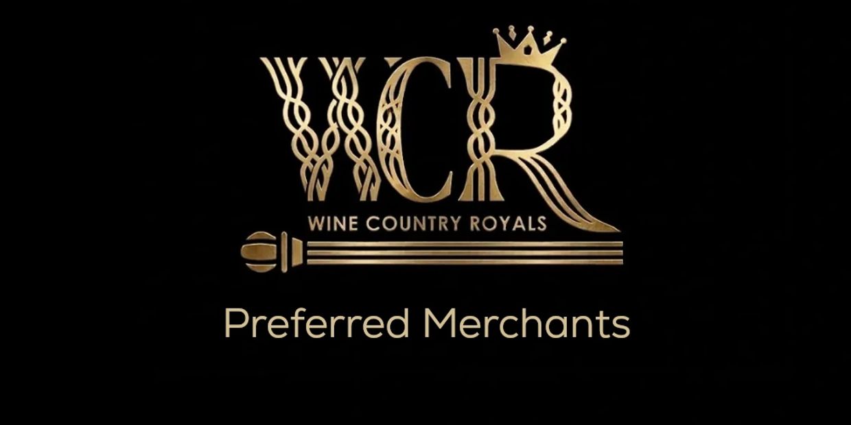 Elegant gold logo of Wine Country Royals on black background.