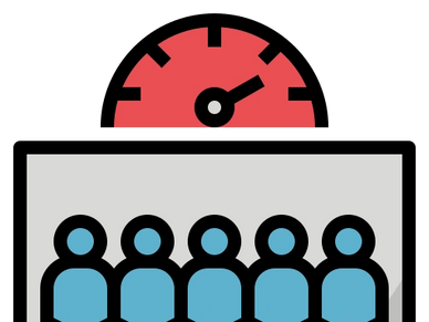 Illustration of five blue figures under a red gauge meter.