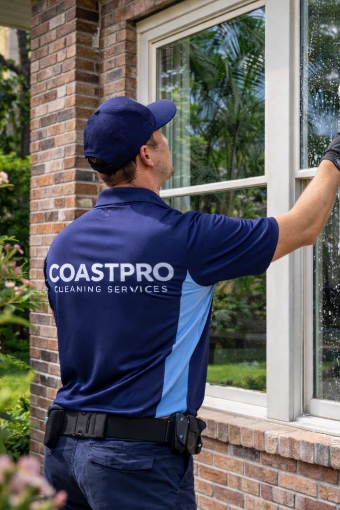 Coast Pro technician cleaning a residential home exterior on the Sunshine Coast