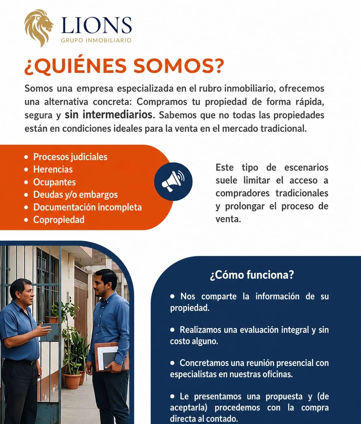 Lions Grupo Inmobiliario ofrece compra rápida y segura de propiedades sin intermediarios.