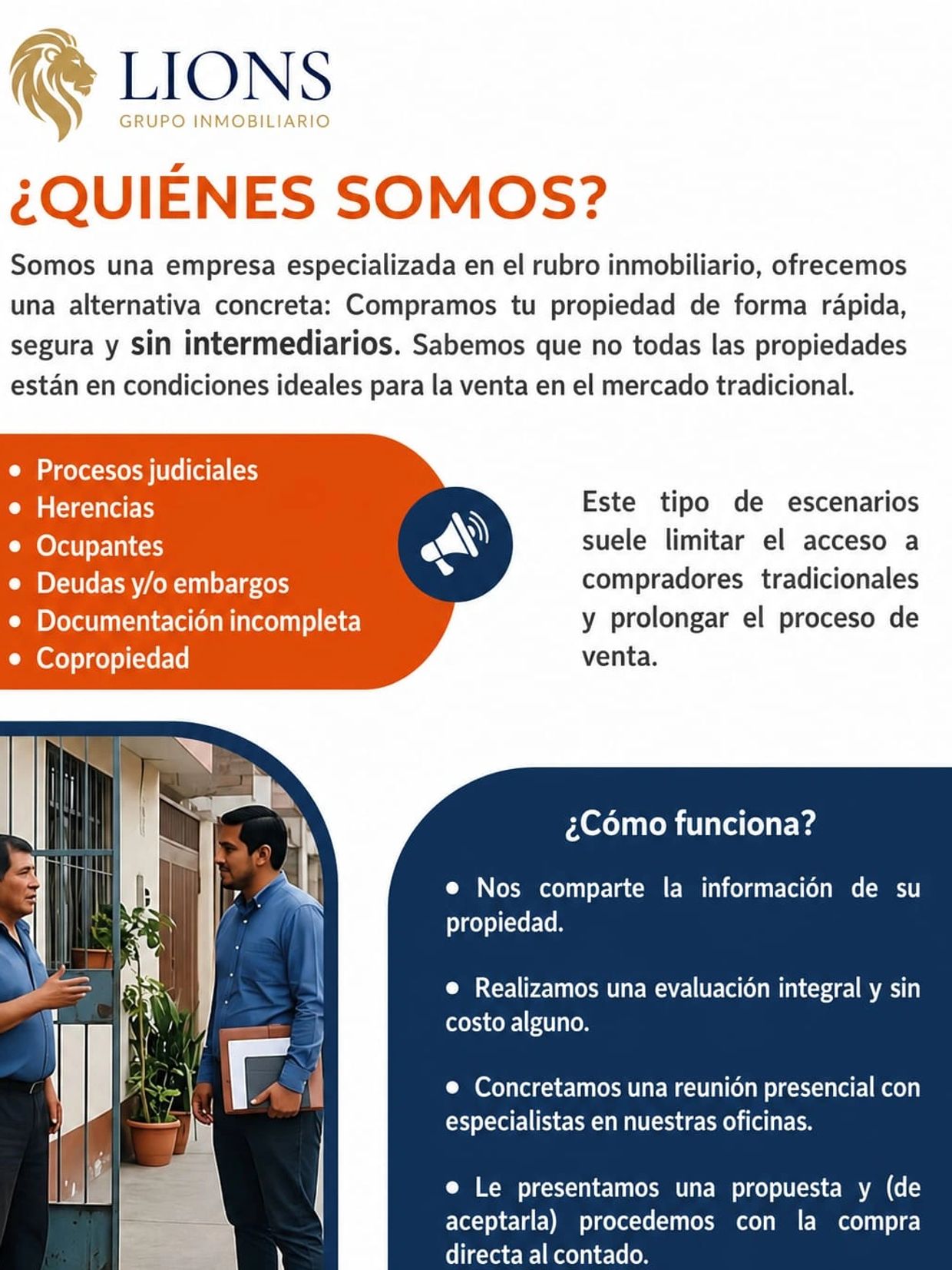 Empresa inmobiliaria que compra propiedades sin intermediarios y en situaciones complejas.