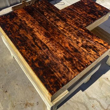 Burned shooting bench