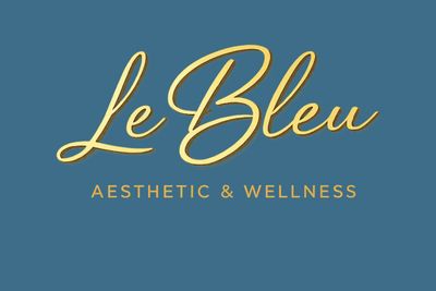 Logo of Le Bleu Aesthetic &amp; Wellness on blue background.