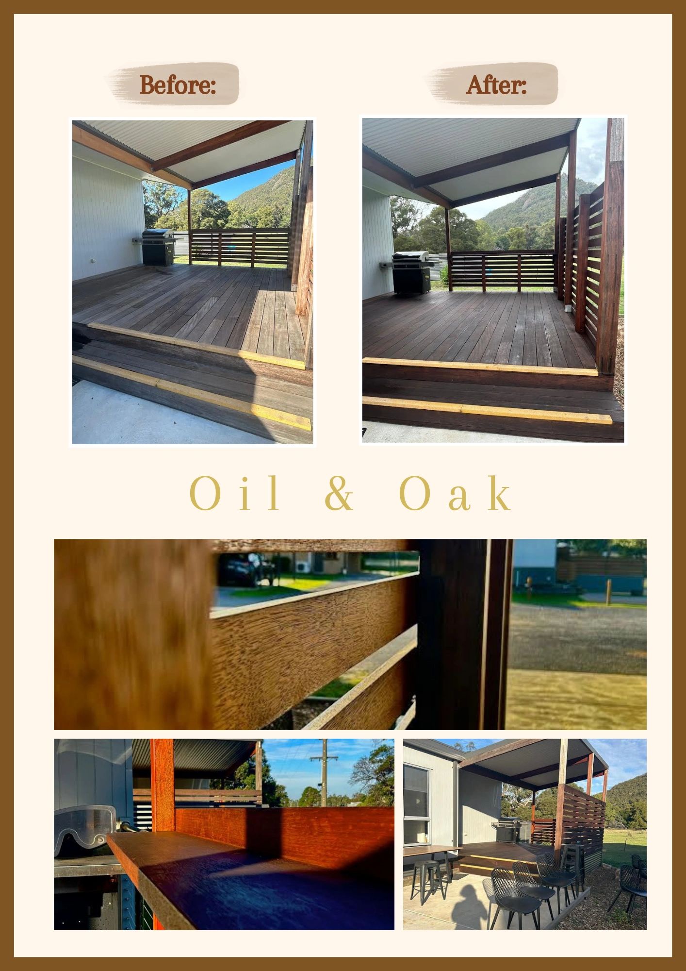 oiling and staining exterior wood fences and bench tops
