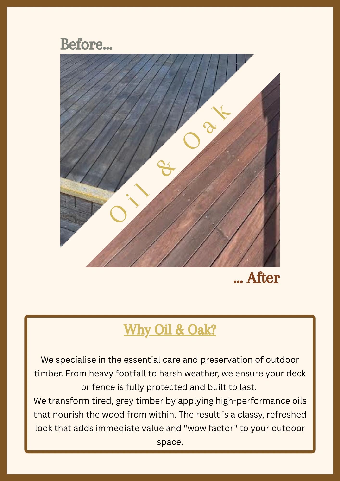 before and after oiling greyed wood
