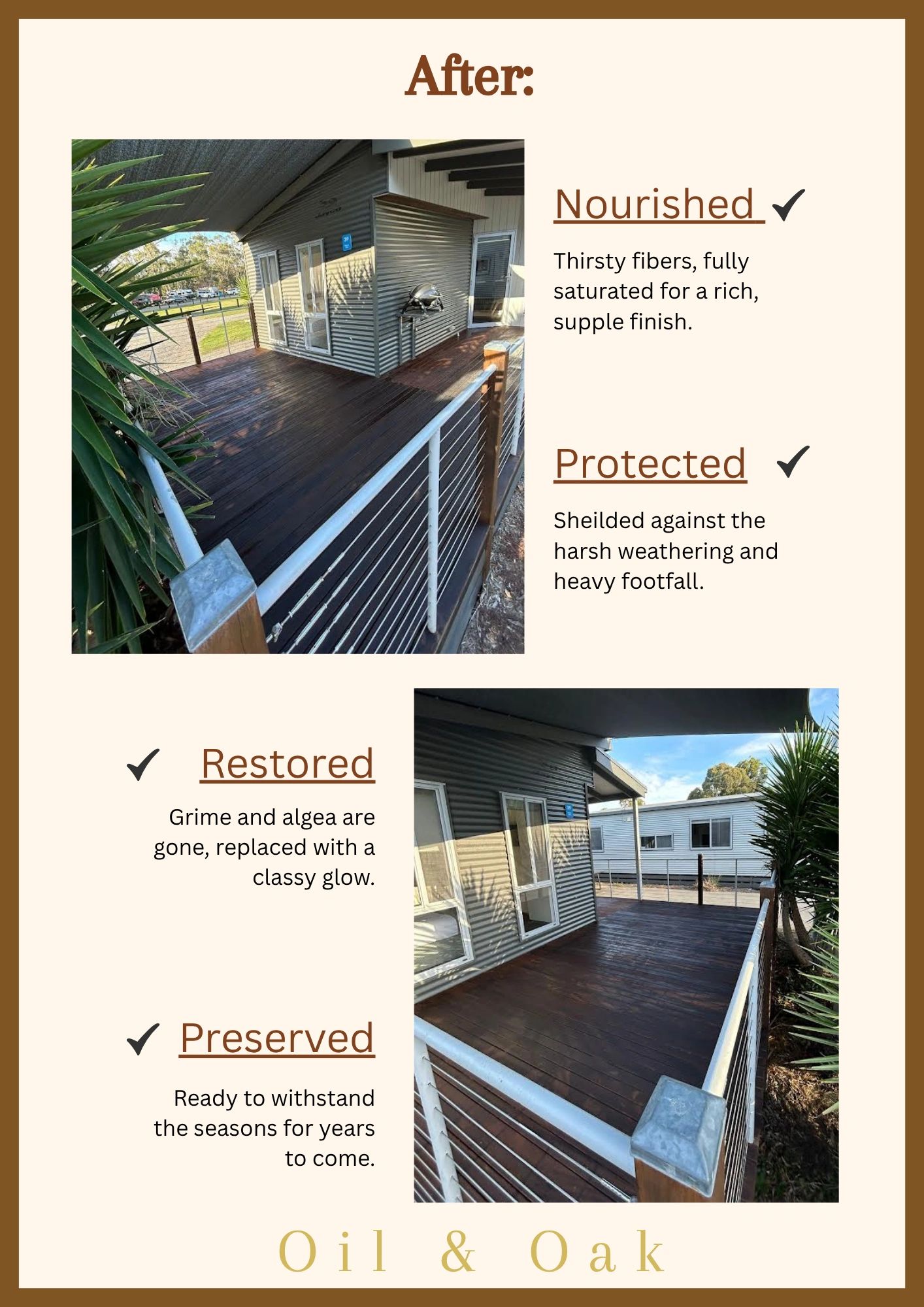 a  restored and preserved deck using haymes deck oil in jarrah red
