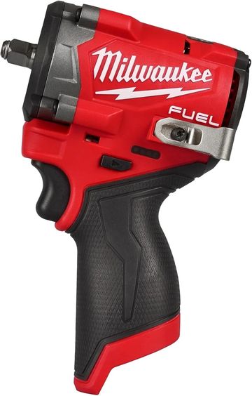 Compact Milwaukee Fuel cordless impact wrench with red and black design.