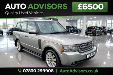 Silver Range Rover SUV displayed in a showroom for £6500 by Auto Advisors.