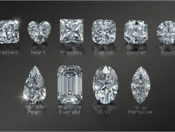 Various diamond cuts displayed on a dark background with labels.