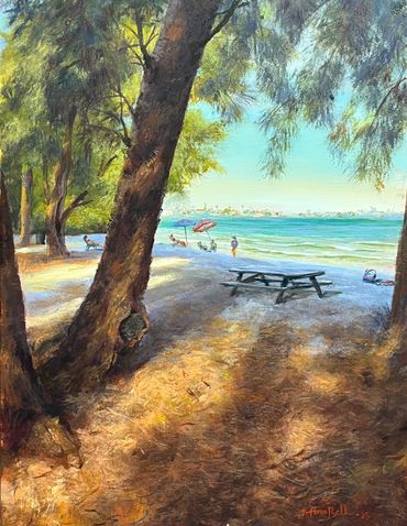 South Lido Leisure 12"x9" Acrylic on canvas-panel.