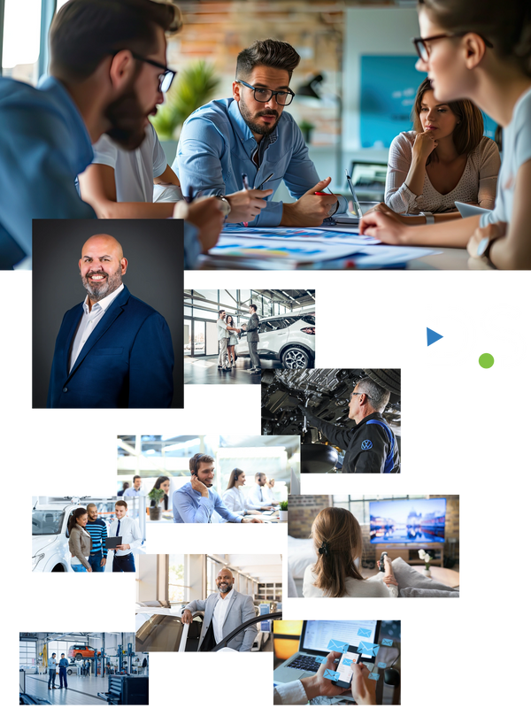 Car dealership advertising agency and photos of car dealership fixed ops and sales.