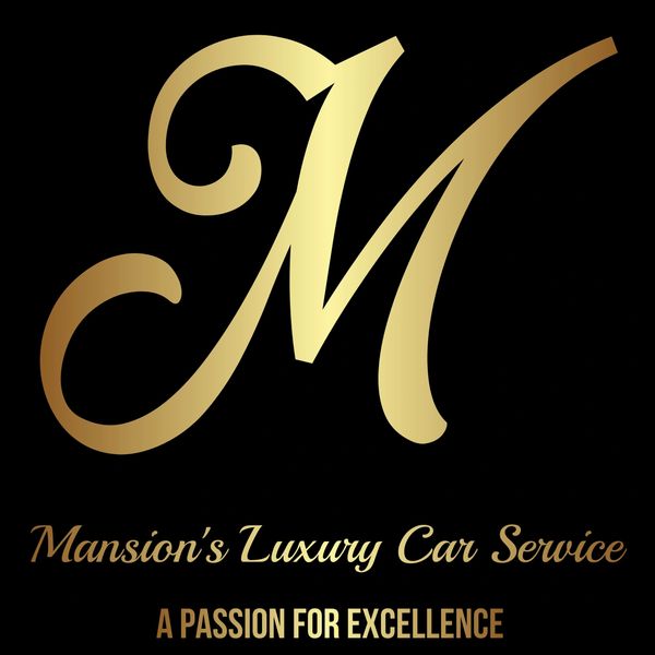 Elegant gold and black logo for Mansion's Luxury Car Service.