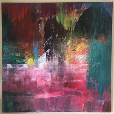Abstract painting with vibrant colors and textured brushstrokes.