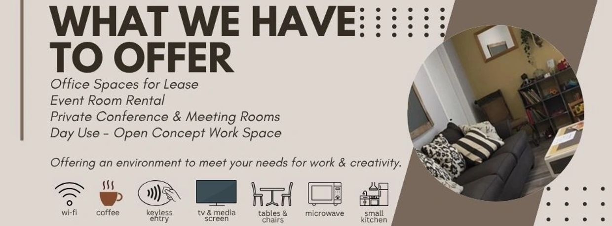 Offices for Lease,  Event Room Rental, Venue, Conference Room
Meeting Rooms, Work Space, co-working