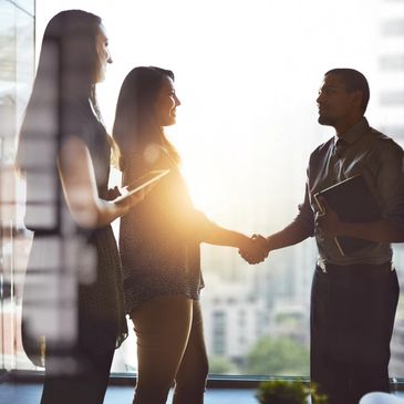 Professional business people shaking hands representing a new business relationship