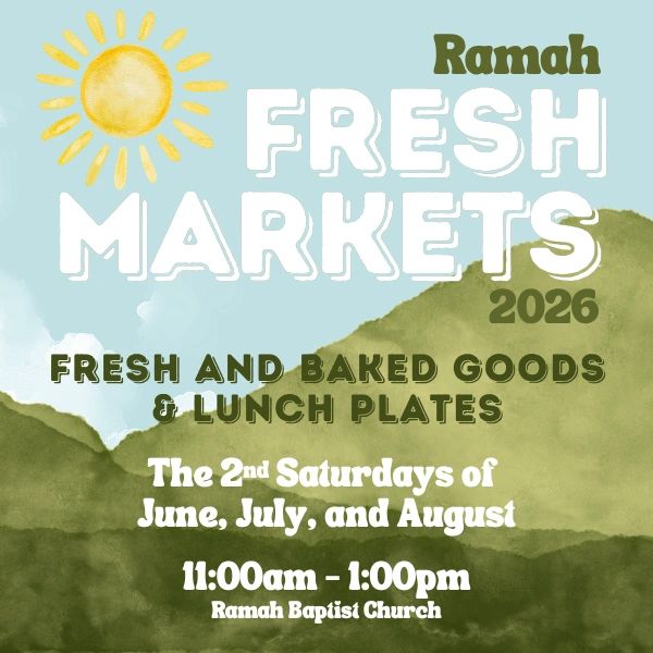 Poster for Ramah Fresh Markets 2026 with event details and a sunny background.