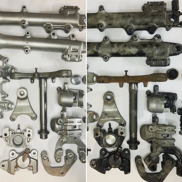 A selection of Suzuki GS550 parts for a Cafe Racer build before & after