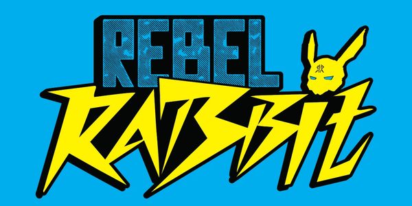 Rebel Rabbit logo with bold text and rabbit head design.