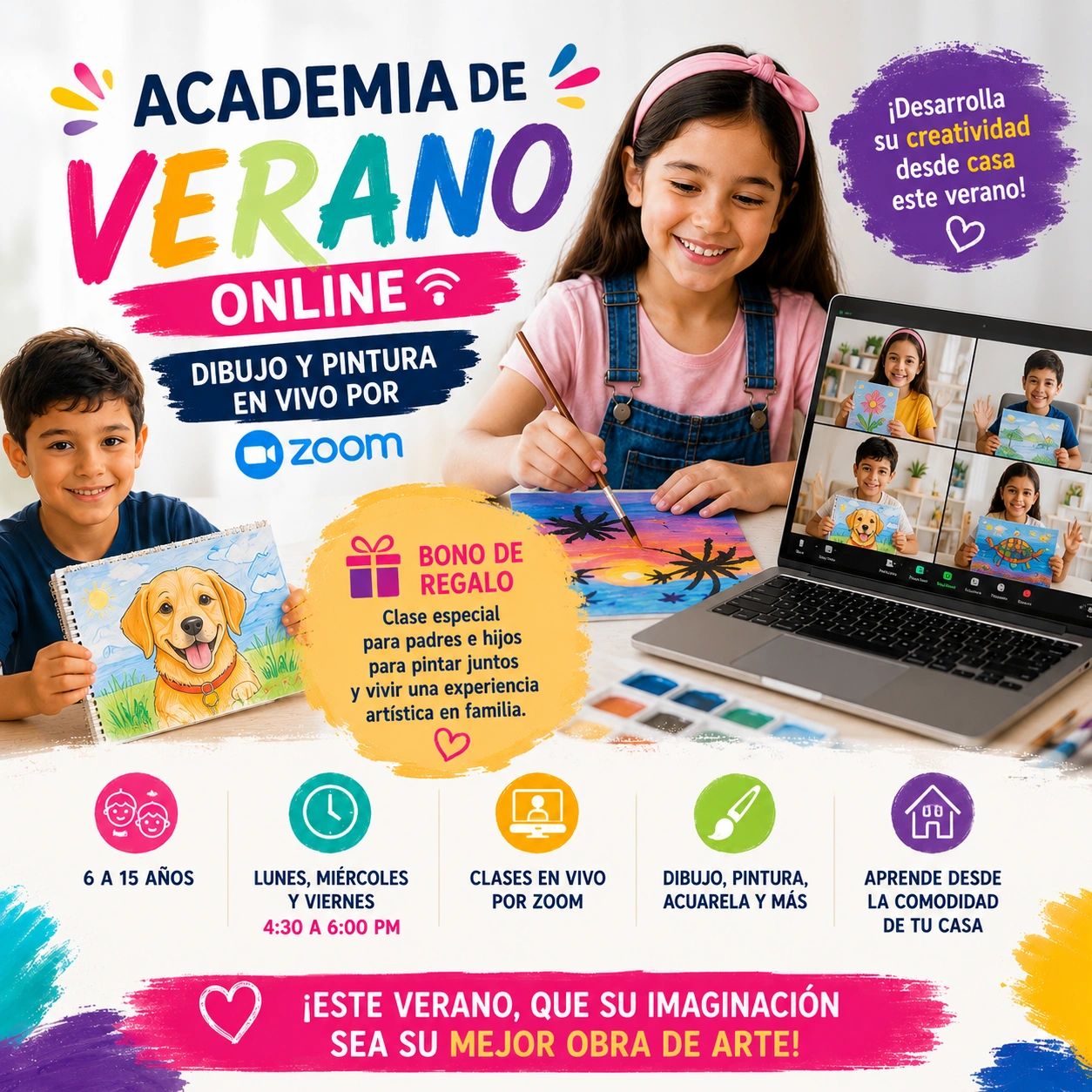 Academia de verano online para dibujo y pintura en vivo por Zoom.