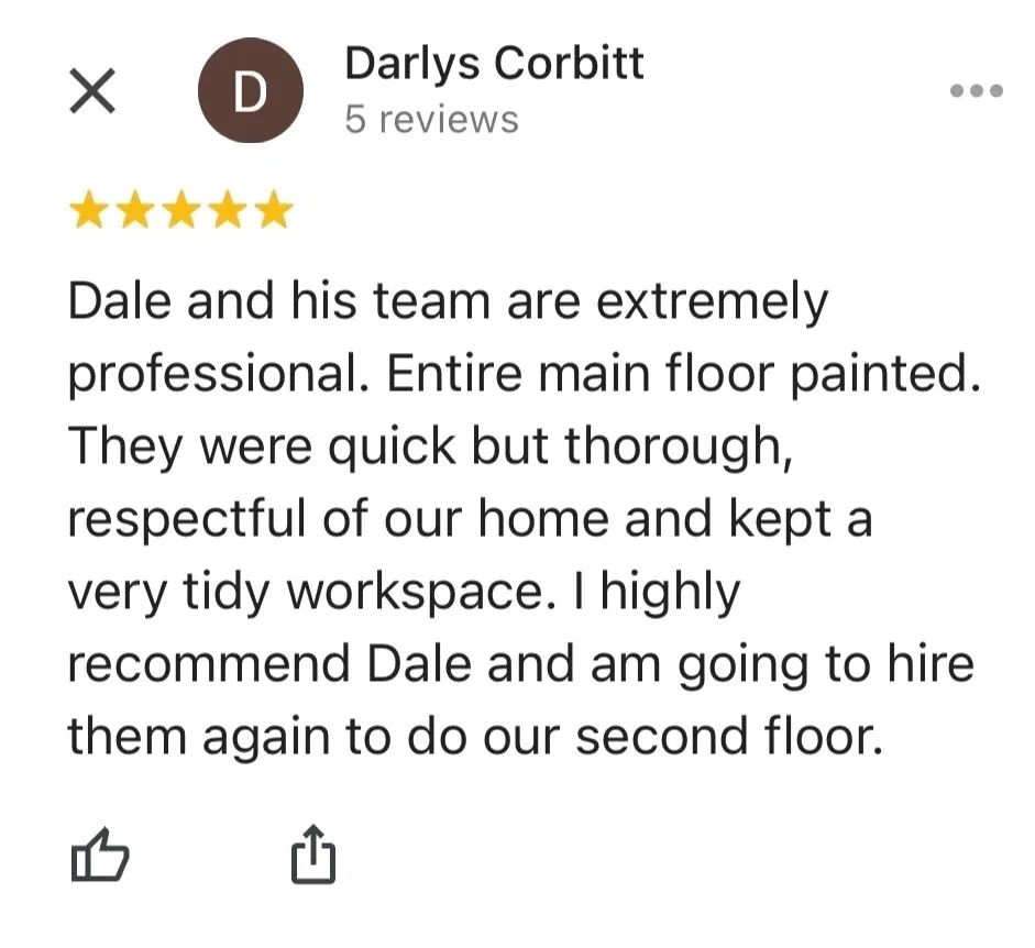 Positive review praising Dale and team's professionalism and tidiness.