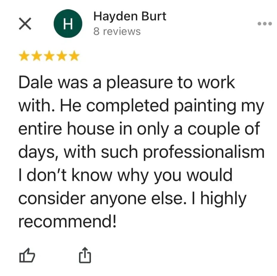 Positive review praising Dale's professional painting job.