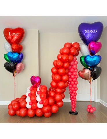 Balloon stiletto shoe—fun, creative décor for a unique Valentine’s Day celebration.